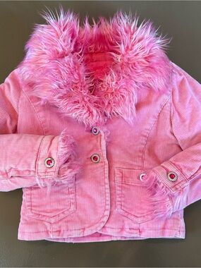 Vintage Squeeze Girls' Pink Faux-Fur Collared Corduroy Jacket